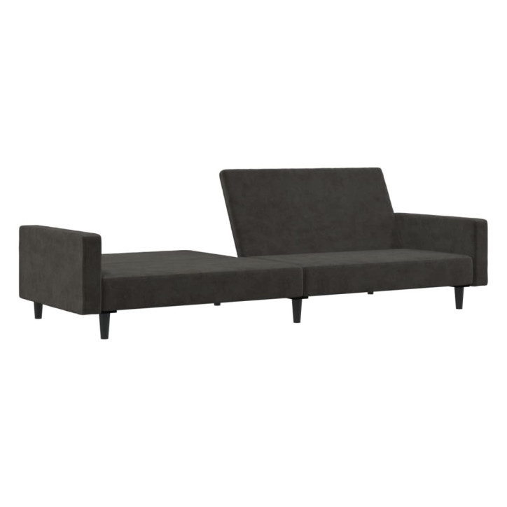 Dvivietė sofa-lova, tamsiai pilkos spalvos, aksomas