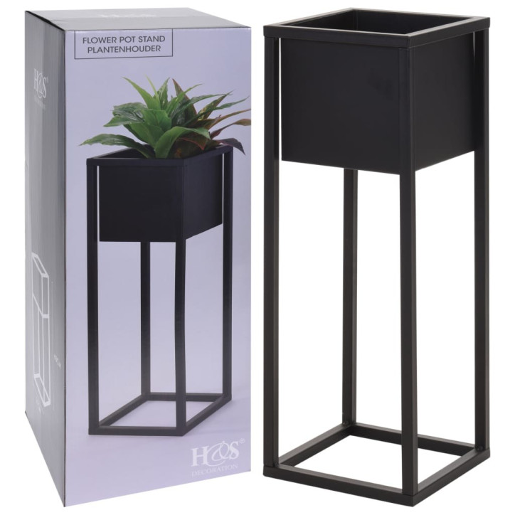 Home&Styling Vazonas gėlėms ant stovo, juodos spalvos, 60cm, metalas