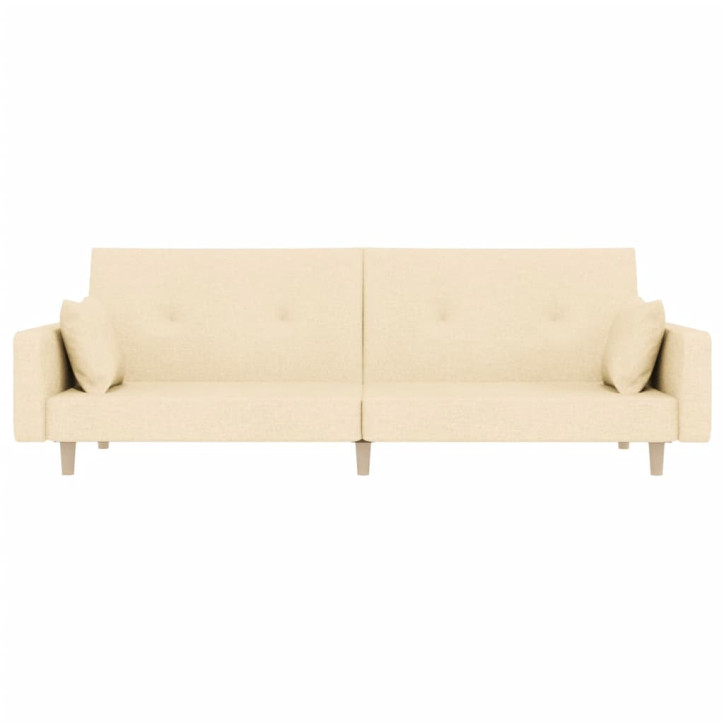 Dvivietė sofa-lova su dvejomis pagalvėmis, kreminė, audinys