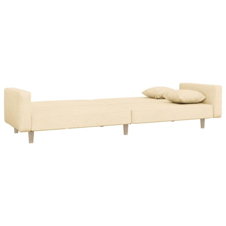 Dvivietė sofa-lova su dvejomis pagalvėmis, kreminė, audinys