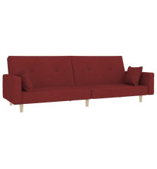 Dvivietė sofa-lova su dvejomis pagalvėmis, vyno, audinys