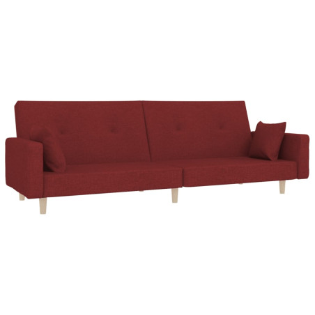 Dvivietė sofa-lova su dvejomis pagalvėmis, vyno, audinys