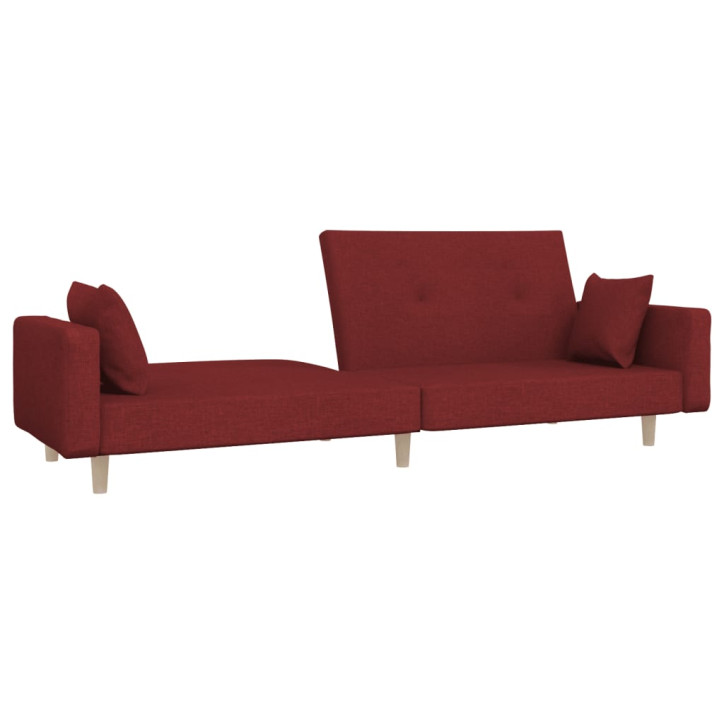 Dvivietė sofa-lova su dvejomis pagalvėmis, vyno, audinys