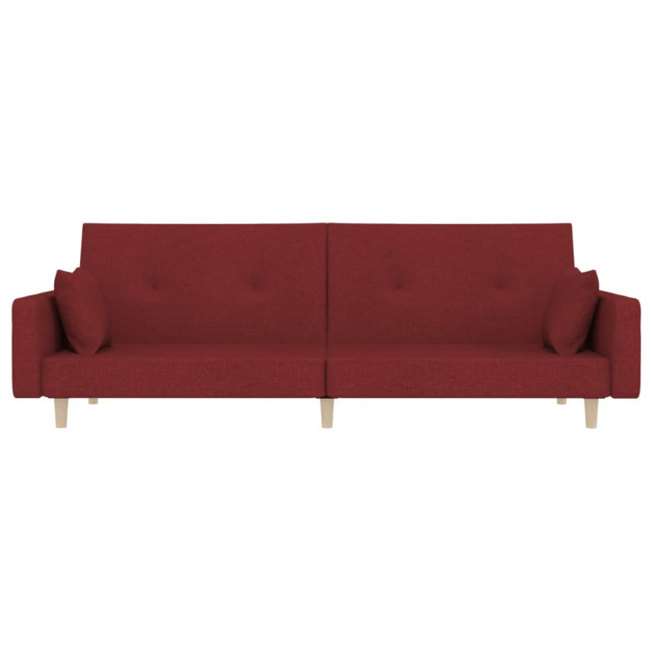 Dvivietė sofa-lova su dvejomis pagalvėmis, vyno, audinys