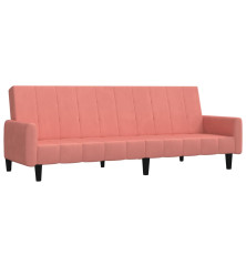 Dvivietė sofa-lova, rožinės spalvos, aksomas