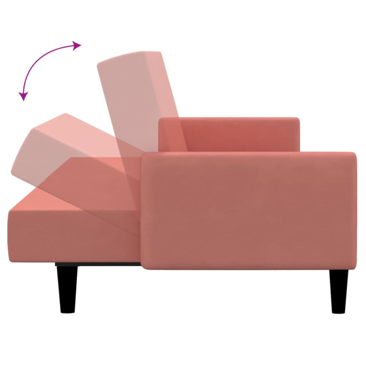 Dvivietė sofa-lova, rožinės spalvos, aksomas