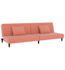 Dvivietė sofa-lova su dvejomis pagalvėmis, rožinė, aksomas