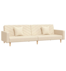 Dvivietė sofa-lova su dvejomis pagalvėmis, kreminė, audinys