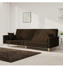 Dvivietė sofa-lova su dvejomis pagalvėmis, ruda, audinys