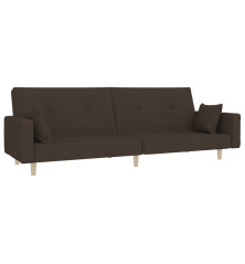 Dvivietė sofa-lova su dvejomis pagalvėmis, ruda, audinys