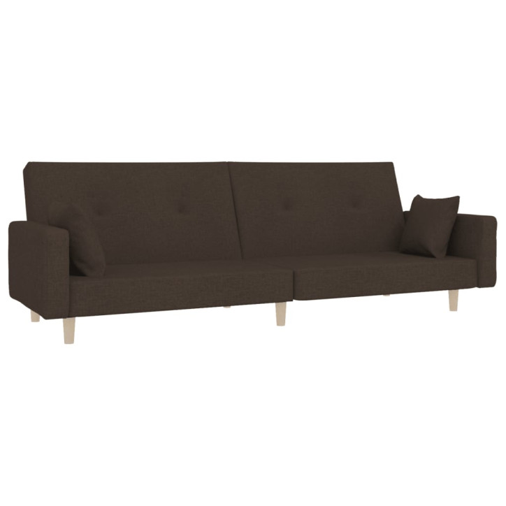 Dvivietė sofa-lova su dvejomis pagalvėmis, ruda, audinys