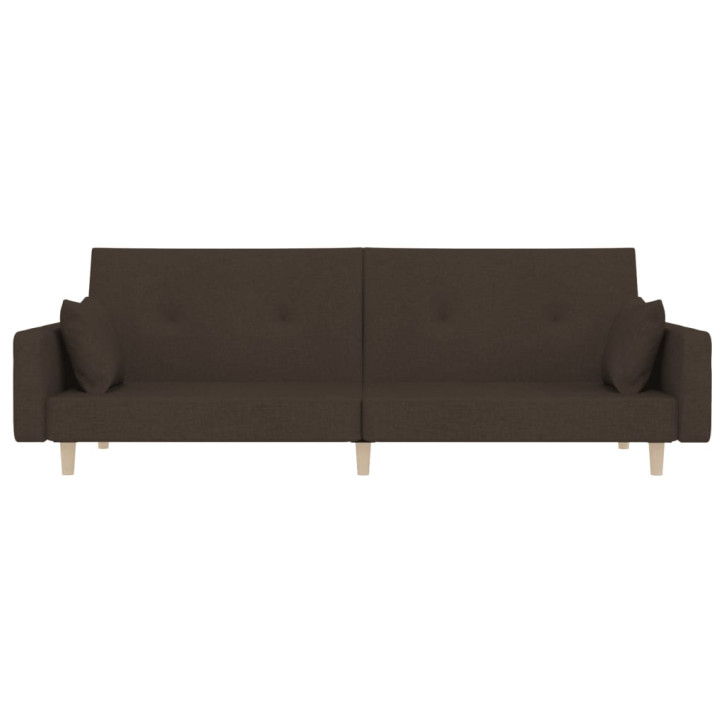 Dvivietė sofa-lova su dvejomis pagalvėmis, ruda, audinys