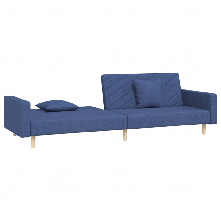 Dvivietė sofa-lova su dvejomis pagalvėmis, mėlyna, audinys