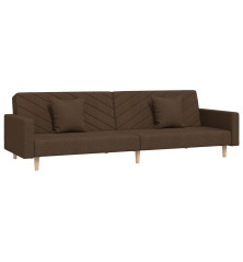 Dvivietė sofa-lova dvejomis pagalvėmis, rudos spalvos, audinys