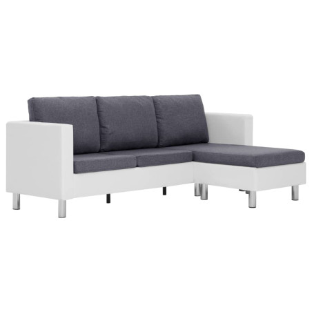 Trivietė sofa su pagalvėlėmis, baltos spalvos, dirbtinė oda