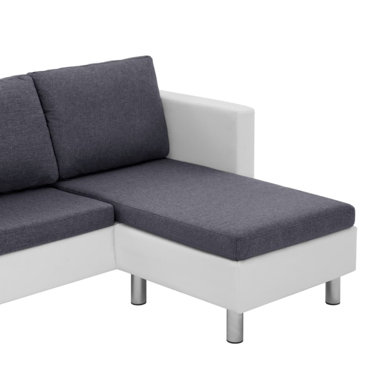 Trivietė sofa su pagalvėlėmis, baltos spalvos, dirbtinė oda