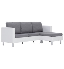 Trivietė sofa su pagalvėlėmis, baltos spalvos, dirbtinė oda