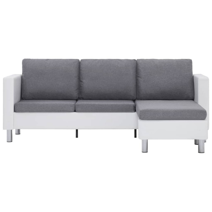 Trivietė sofa su pagalvėlėmis, baltos spalvos, dirbtinė oda