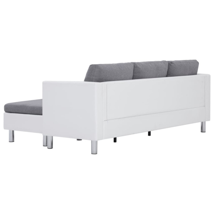 Trivietė sofa su pagalvėlėmis, baltos spalvos, dirbtinė oda