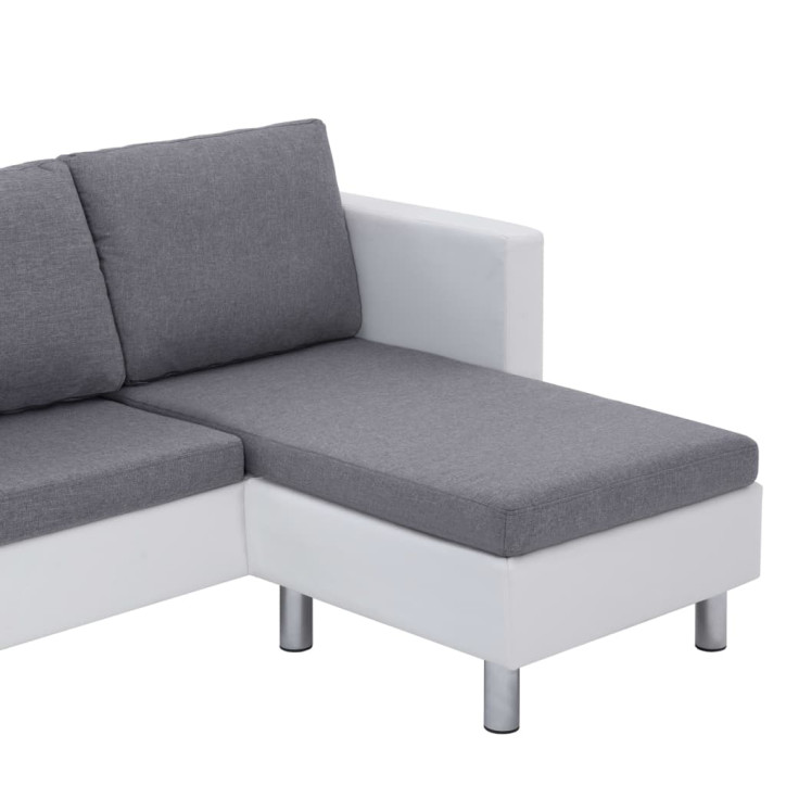 Trivietė sofa su pagalvėlėmis, baltos spalvos, dirbtinė oda