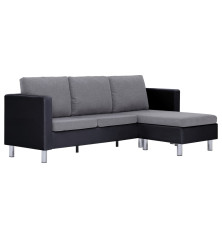 Trivietė sofa su pagalvėlėmis, juodos spalvos, dirbtinė oda