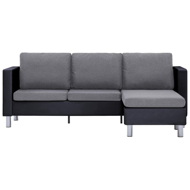 Trivietė sofa su pagalvėlėmis, juodos spalvos, dirbtinė oda