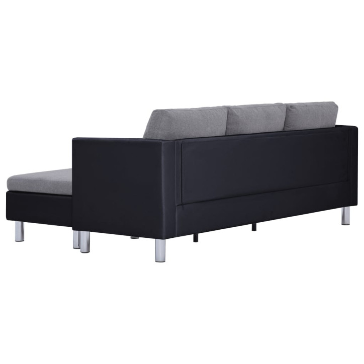 Trivietė sofa su pagalvėlėmis, juodos spalvos, dirbtinė oda