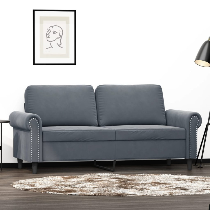 Dvivietė sofa, tamsiai pilkos spalvos, 140cm, aksomas