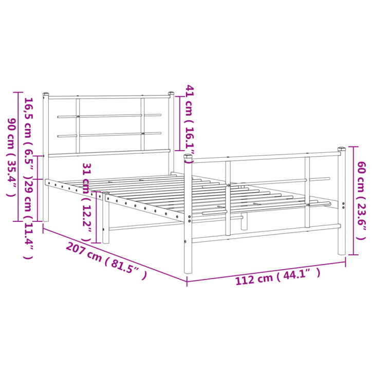 Lovos rėmas su galvūgaliu/kojūgaliu, baltas, 107x203cm, metalas