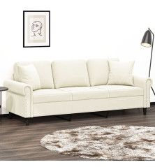 Trivietė sofa su pagalvėlėmis, kreminės spalvos, 180cm, aksomas