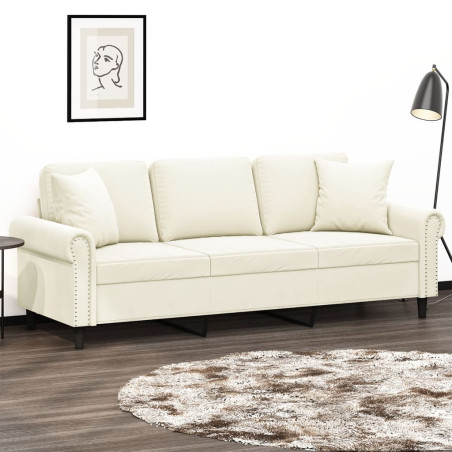 Trivietė sofa su pagalvėlėmis, kreminės spalvos, 180cm, aksomas