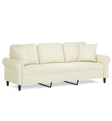 Trivietė sofa su pagalvėlėmis, kreminės spalvos, 180cm, aksomas