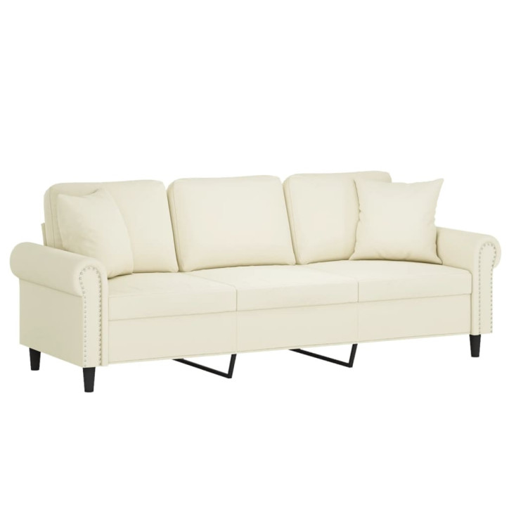 Trivietė sofa su pagalvėlėmis, kreminės spalvos, 180cm, aksomas