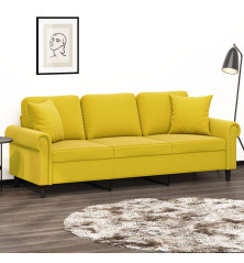 Trivietė sofa su pagalvėlėmis, geltonos spalvos, 180cm, aksomas