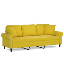 Trivietė sofa su pagalvėlėmis, geltonos spalvos, 180cm, aksomas