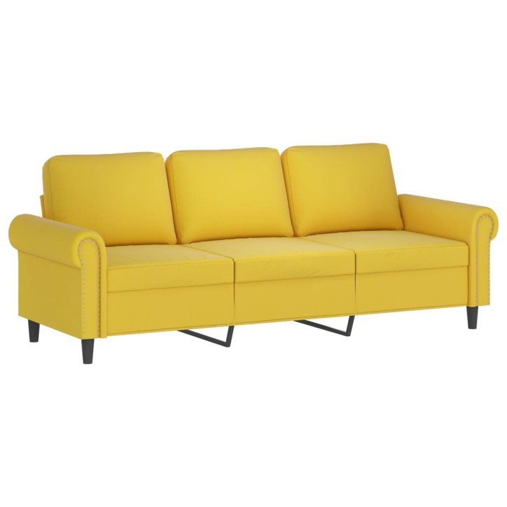 Trivietė sofa su pagalvėlėmis, geltonos spalvos, 180cm, aksomas