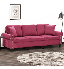 Trivietė sofa su pagalvėlėmis, raudonojo vyno, 180cm, aksomas