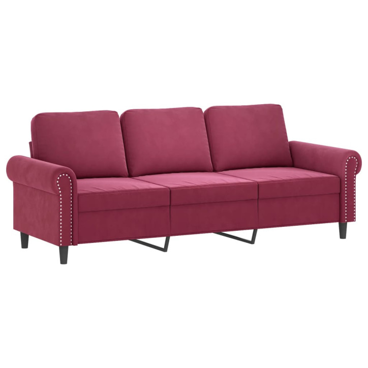 Trivietė sofa su pagalvėlėmis, raudonojo vyno, 180cm, aksomas