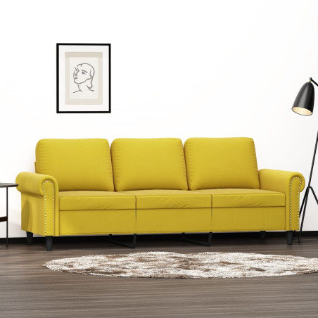 Trivietė sofa, geltonos spalvos, 180cm, aksomas