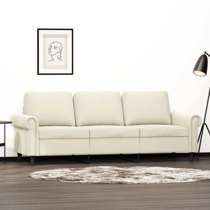 Trivietė sofa, kreminės spalvos, 180cm, aksomas