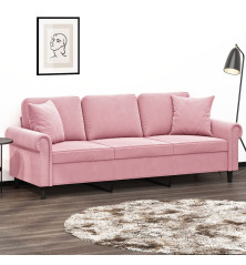 Trivietė sofa su pagalvėlėmis, rožinės spalvos, 180cm, aksomas