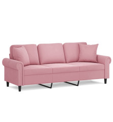 Trivietė sofa su pagalvėlėmis, rožinės spalvos, 180cm, aksomas