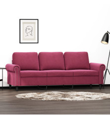 Trivietė sofa, raudonojo vyno spalvos, 180cm, aksomas