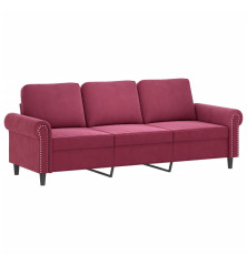 Trivietė sofa, raudonojo vyno spalvos, 180cm, aksomas