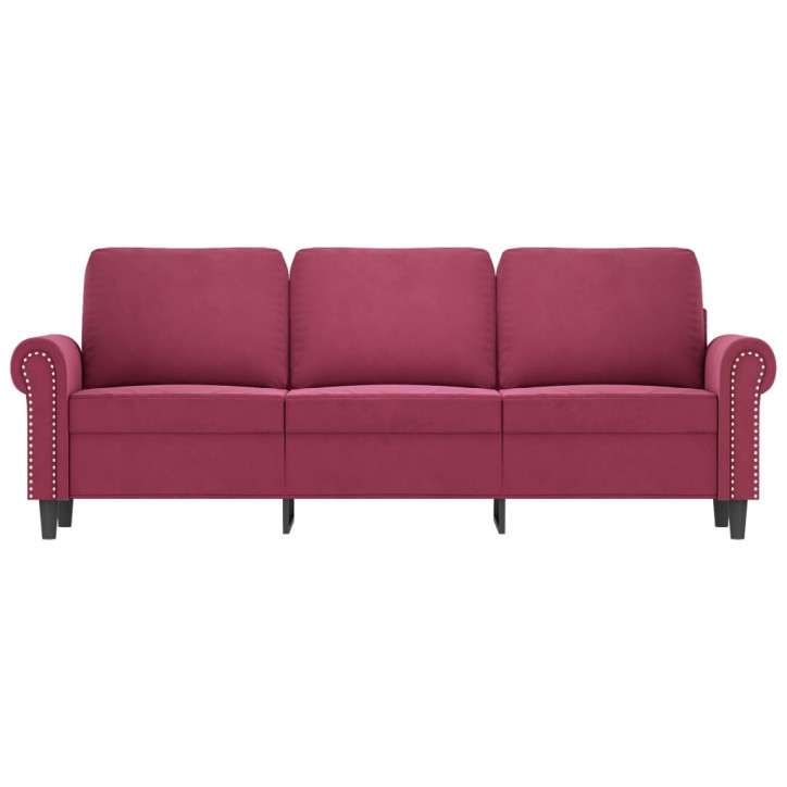 Trivietė sofa, raudonojo vyno spalvos, 180cm, aksomas