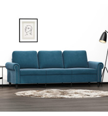 Trivietė sofa, mėlynos spalvos, 180cm, aksomas