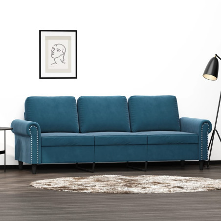 Trivietė sofa, mėlynos spalvos, 180cm, aksomas