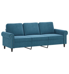 Trivietė sofa, mėlynos spalvos, 180cm, aksomas