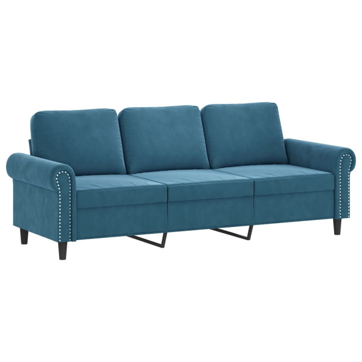 Trivietė sofa, mėlynos spalvos, 180cm, aksomas