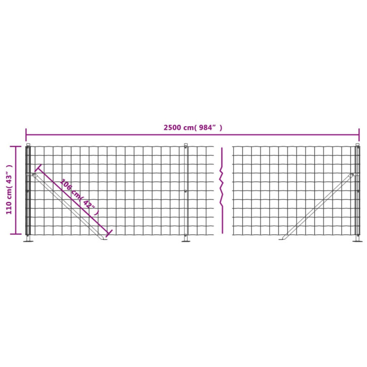 Vielinė tinklinė tvora su flanšais, antracito spalvos, 1,1x25m